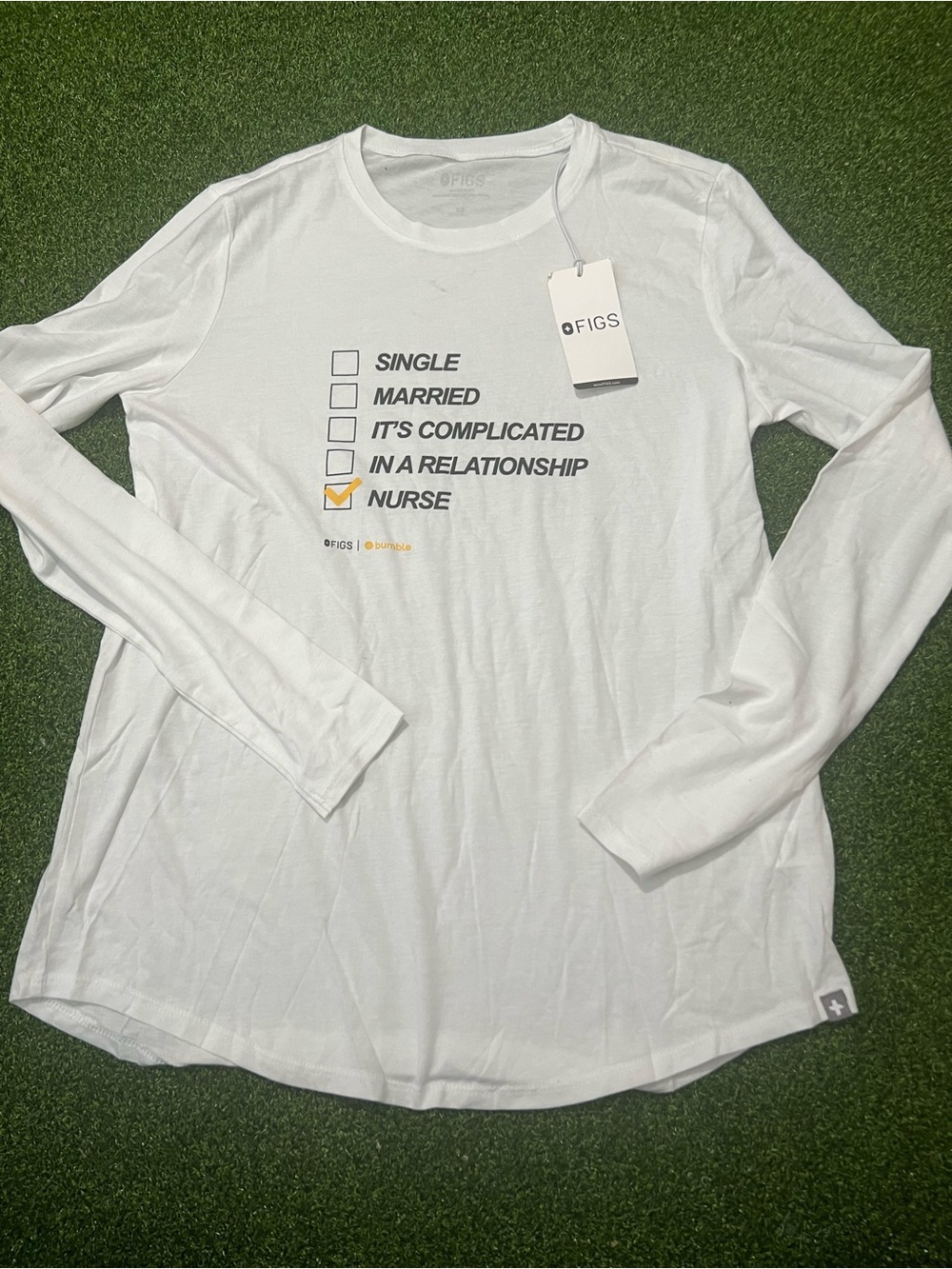 🩺 NWT FIGS x Bumble "Relationship Status: Nurse" Long Sleeve XS 🐝